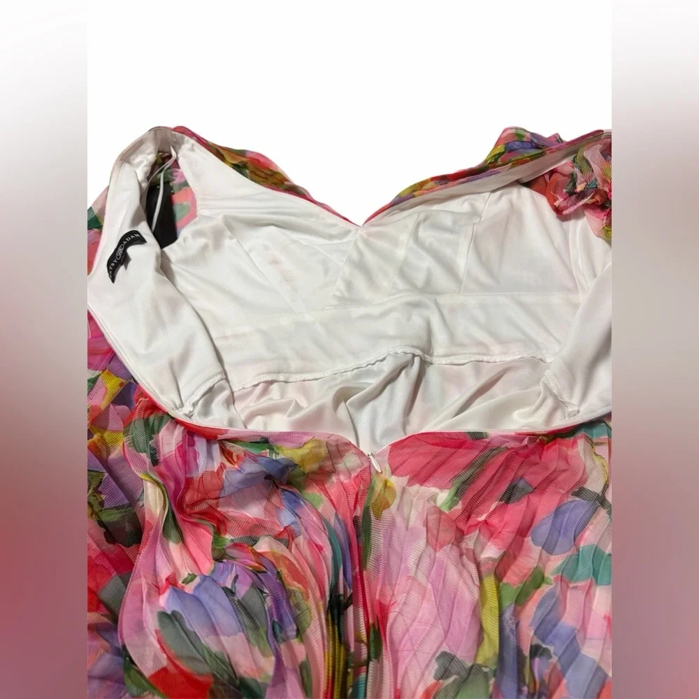NWT Betsy & Adam Size 8 Floral Long Sleeve Cold Shoulder Pleated Gown Formal - Picture 7 of 12